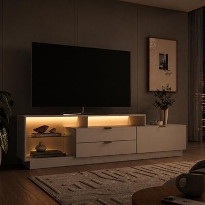 Rack para TV até 55 Polegadas 200cm com Nichos 2 Gavetas Pra