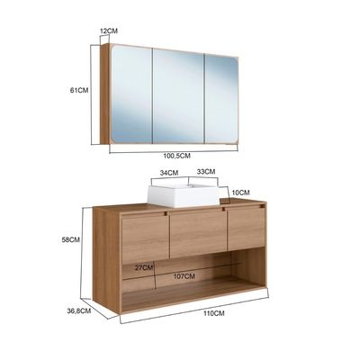 Gabinete de Banheiro Suspenso 110cm com Espelheira Lavinia c