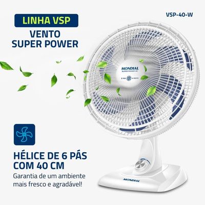 Ventilador de Mesa 40cm Mondial Super Power VSP-40-W 6 Pás 3 Velocidades Branco Branco / 110