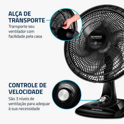 Ventilador de Mesa 40cm Mondial Super Power VSP-40-B 6 Pás 3 Velocidades - Preto Preto / 110