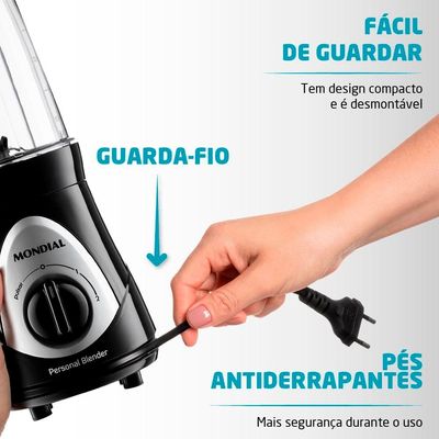 Liquidificador Mondial Personal Blender DG 01 Preto 300W com 2 Velocidades Preto