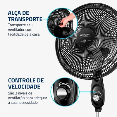 Ventilador de Coluna 40cm Mondial Super Power VSP40C 6 Pás 3 Velocidades Preto/Prata Preto,Prata / 110
