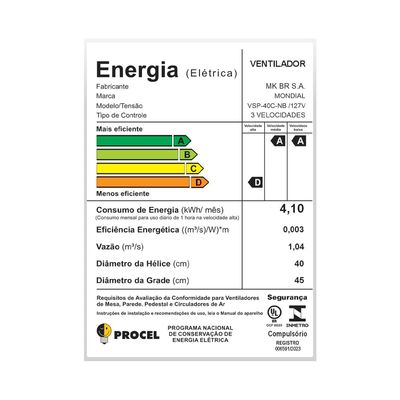 Ventilador de Coluna 40cm Mondial Super Power VSP40C 6 Pás 3 Velocidades Preto/Prata Preto,Prata / 110