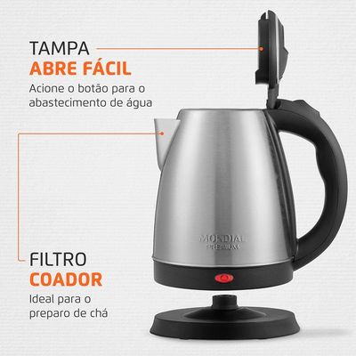 Chaleira Elétrica Mondial Pratic CE-06 com Capacidade de 2L - Inox Preto,Inox / 220
