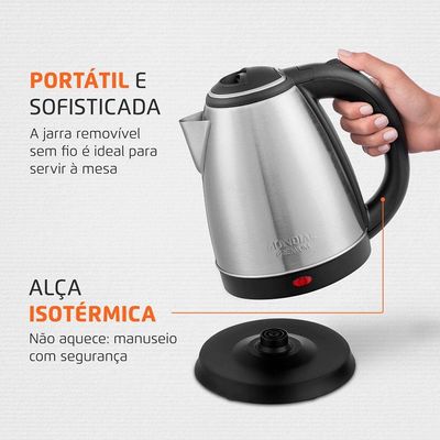 Chaleira Elétrica Mondial Pratic CE-06 com Capacidade de 2L - Inox Preto,Inox / 220