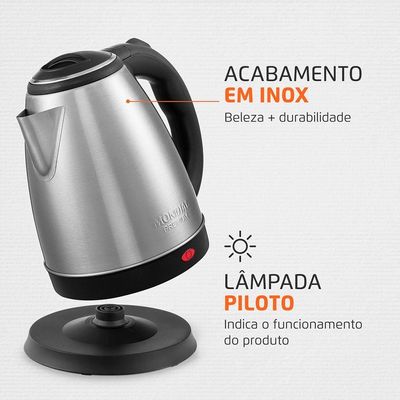 Chaleira Elétrica Mondial Pratic CE-06 com Capacidade de 2L - Inox Preto,Inox / 220