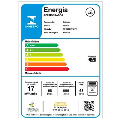 Frigobar Philco PFG85B com Controle de Temperatura e Porta Reversível – Branco Branco / 220