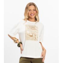 T- shirt Overzised Meia Malha Feminina Rovitex Bege