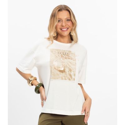 T- shirt Overzised Meia Malha Feminina Rovitex Bege G / Bege