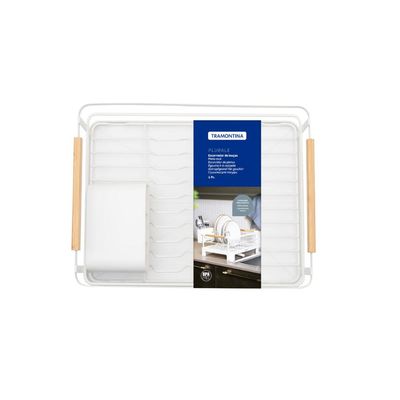 Escorredor de Louça Tramontina Plurale em Aço Inox Branco Alças Bambu