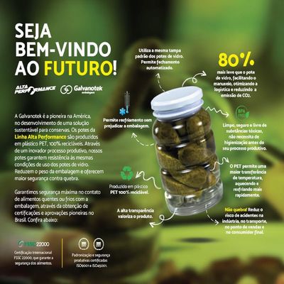 12 Potes para Conservas 550ml Plástico Tampa Alumínio G2500 Galvanotek