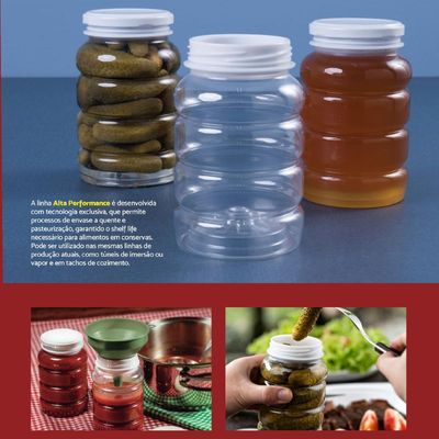 12 Potes para Conservas 550ml Plástico Tampa Alumínio G2500 Galvanotek
