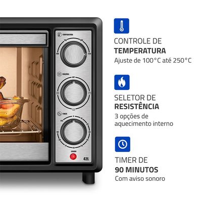 Forno Elétrico 42L Mondial Family II FRN-42-BI Preto com Inox 220V UNICA