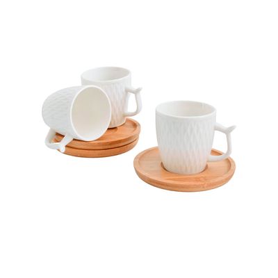 Conjunto de Xícara em Porcelana Wincy com Pires em Bambu Austria 100ml Branca 12 Peças UNICA