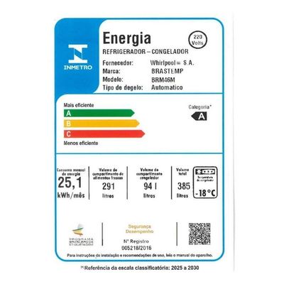 Geladeira BRM46MB Frost Free Duplex Inverter 385L Brastemp Branco 220V