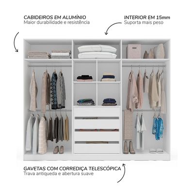 Guarda-Roupa Casal com Espelho Madrid 6 Portas 4 Gavetas Branco e Azul