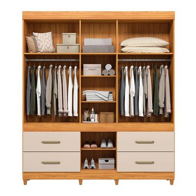 Guarda-Roupa Casal com Espelho Guarujá 6 Portas 4 Gavetas Cinnamon e Off White