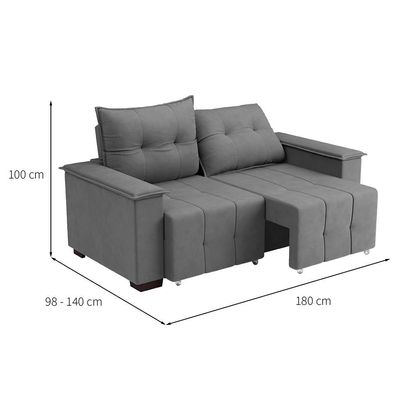 Sofá 3 Lugares Retrátil e Reclinável Slim Suede Cinza
