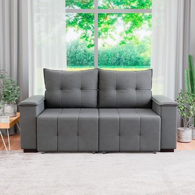 Sofá 3 Lugares Retrátil e Reclinável Slim Suede Cinza