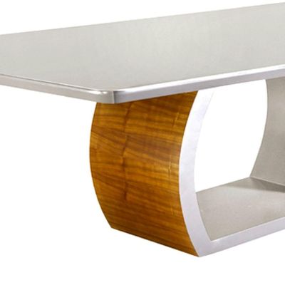 Mesa de Jantar Retangular com Tampo de Vidro Lavanda Cinamomo e Off White