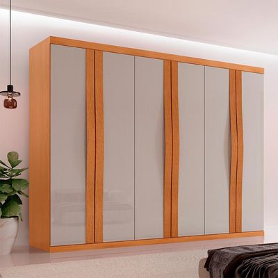 Guarda-Roupa Casal Fusion 100% MDF 6 Portas 6 Gavetas Nauralle e Off White