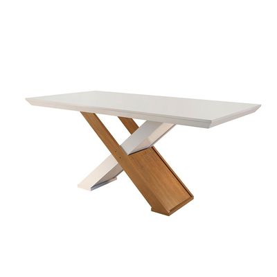 Conjunto de Mesa de Jantar Imperatriz com 6 Cadeiras Estofadas Grécia I Veludo Off White e Creme
