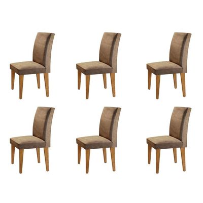 Conjunto com 6 Cadeiras Atenas Veludo Chocolate e Capuccino