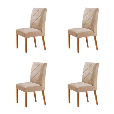 Conjunto com 4 Cadeiras Aurora Veludo Bege e Capuccino