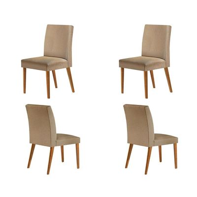 Conjunto com 4 Cadeiras Atenas Linho Capuccino e Madeira