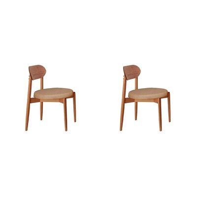 Conjunto com 2 Cadeiras Miami Madeira Maciça Linho Bege e Imbuia Natural