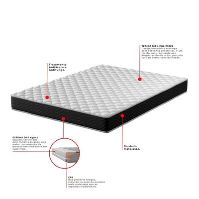 Colchão Casal Howie Misto D45 (17x138x188) Preto e Branco