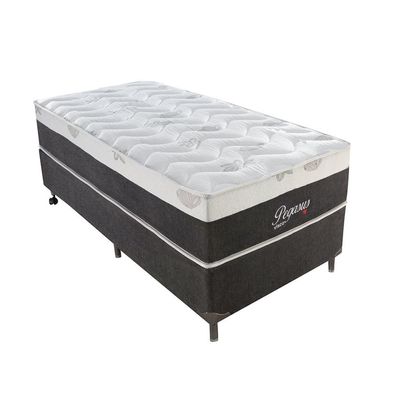Cama Box Solteiro Pegasus com Colchão Solteiro Molas Ensacadas Cinza e Branca