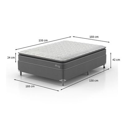 Cama Box com Colchão Casal Classic com Espuma D40 (66x138x188) Cinza