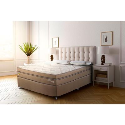 Cama Box com Colchão Casal Toronto Mola Ensacada (70x138x188) Dourado e Bege