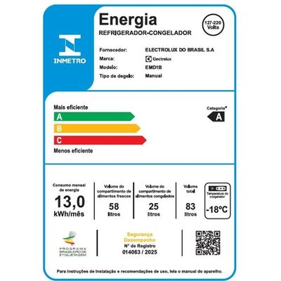 Mini Geladeira Frost Free 83L Inverter Bivolt Duplex Preta (EMD1B) Bivolt