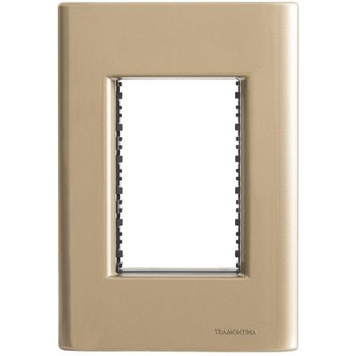 Placa 3 Postos 4x2 Tramontina Giz Ouro Metalizado com Suporte