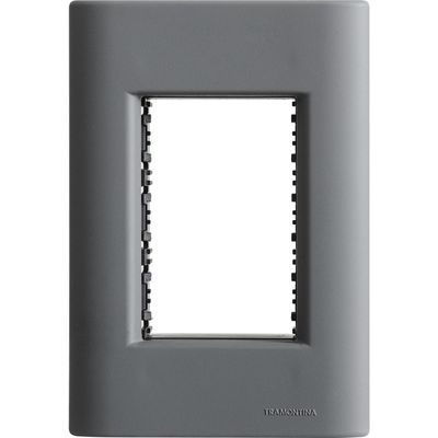 Placa 3 Postos 4x2 Tramontina Giz Titânio Soft Touch com Suporte