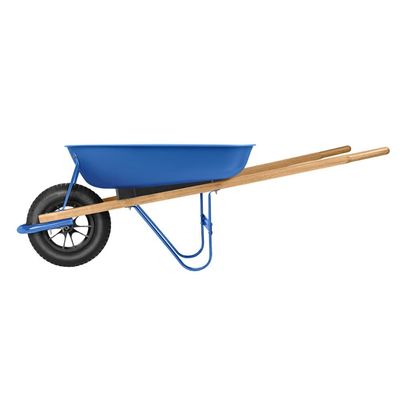 Carrinho de Mão Tramontina com Caçamba Rasa Plástica Azul 50 L, Braço de Madeira e Pneu com Câmara