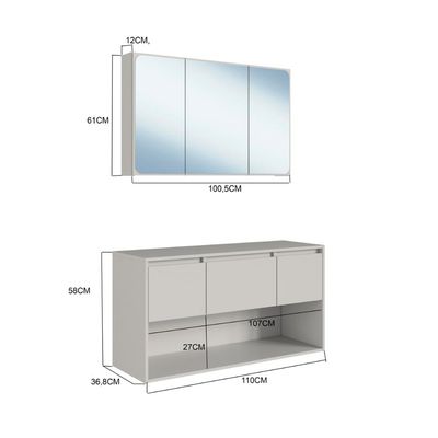 Gabinete de Banheiro Suspenso 110cm com Espelheira Lavinia s