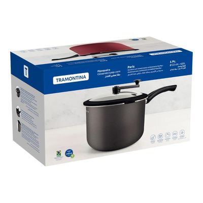 Pipoqueira Tramontina Paris 22 cm 4,8 Litros Grafite em Alumínio Starflon Max