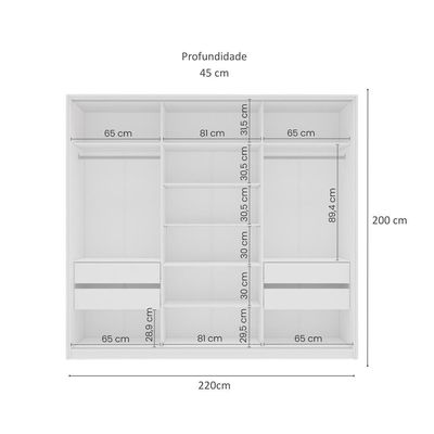 Guarda-Roupa Casal Porto 3 Portas 4 Gavetas Branco e Creme