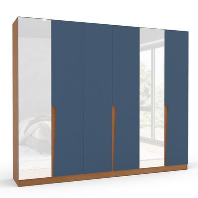 Guarda-Roupa Casal com Espelho Porto 6 Portas 4 Gavetas Freijó e Azul