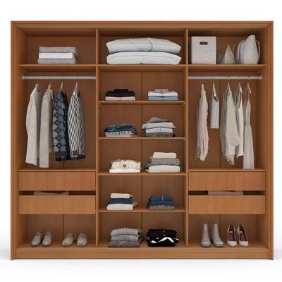 Guarda-Roupa Casal com Espelho Porto 3 Portas 4 Gavetas Freijó e Creme