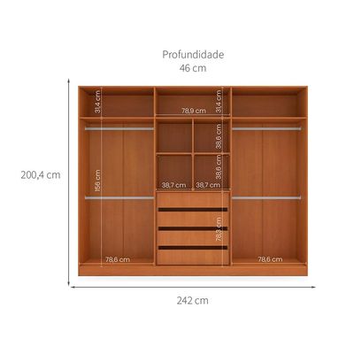 Guarda-Roupa Casal com Espelho Valência 6 Portas 4 Gavetas Freijó e Creme