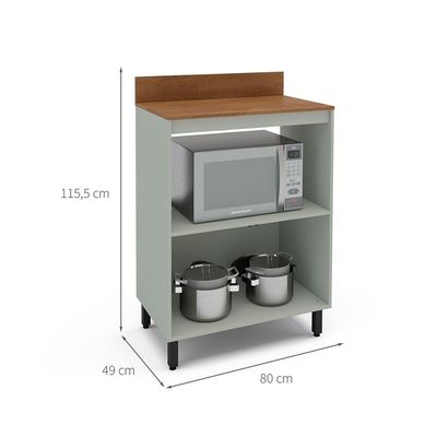 Balcão de Cozinha com Nicho Koya com Tampo 2 Portas Verde Oliva
