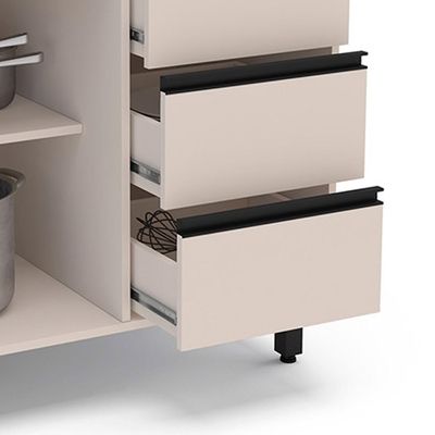 Balcão de Cozinha Koya com Tampo 2 Portas 3 Gavetas Creme