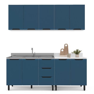 Armário Aéreo Meena 3 Portas Azul e Branco