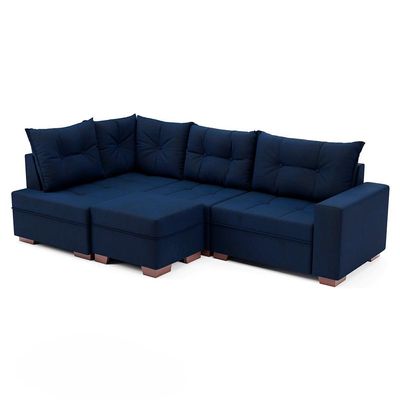 Sofá de Canto 7 Lugares Glória Suede Azul