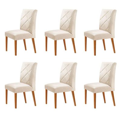 Conjunto com 6 Cadeiras Aurora Veludo Pérola e Capuccino