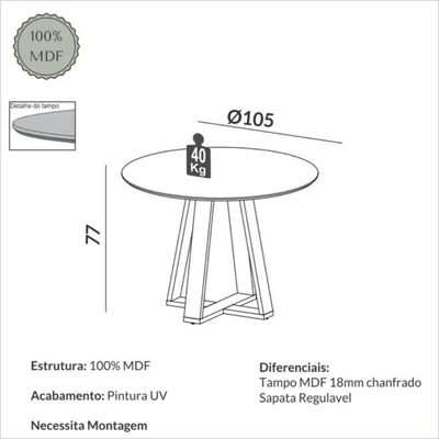 Mesa de Jantar Redonda 105cm Pinhão Dalla Costa
